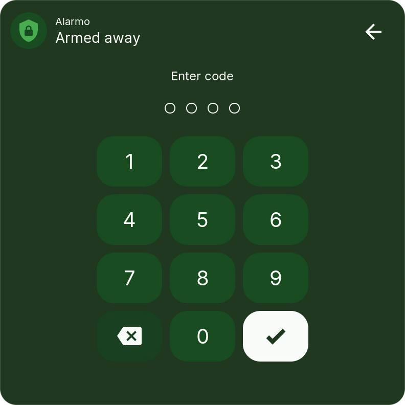 Code entry for the alarm panel