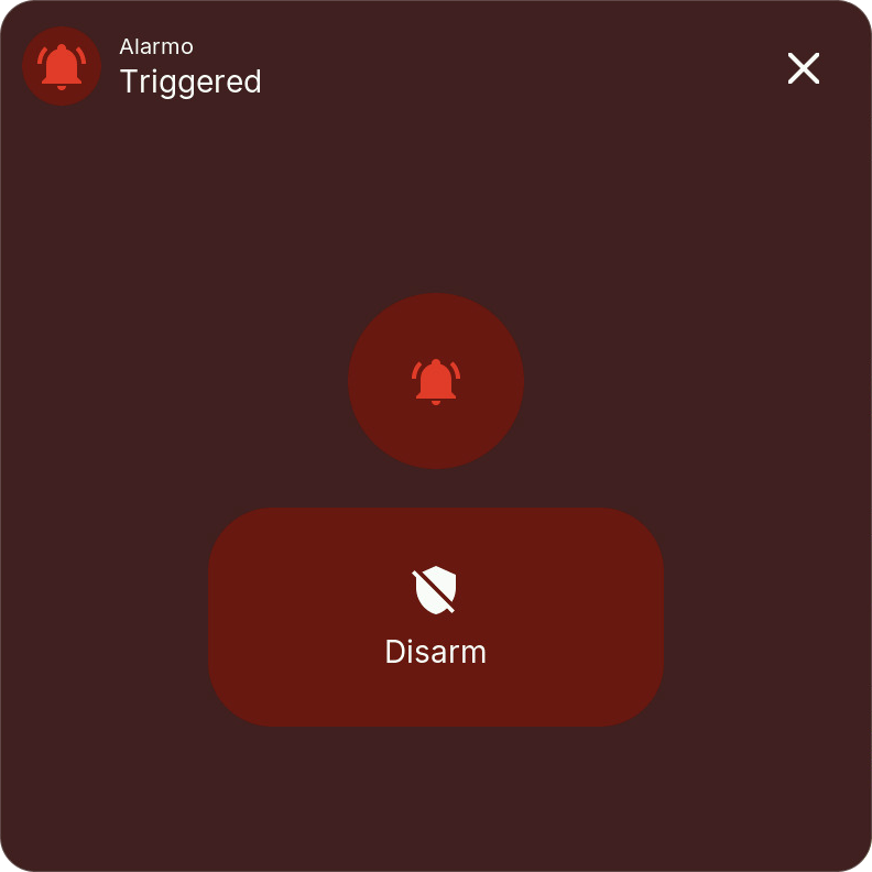Triggered alarm panel with only Disarm