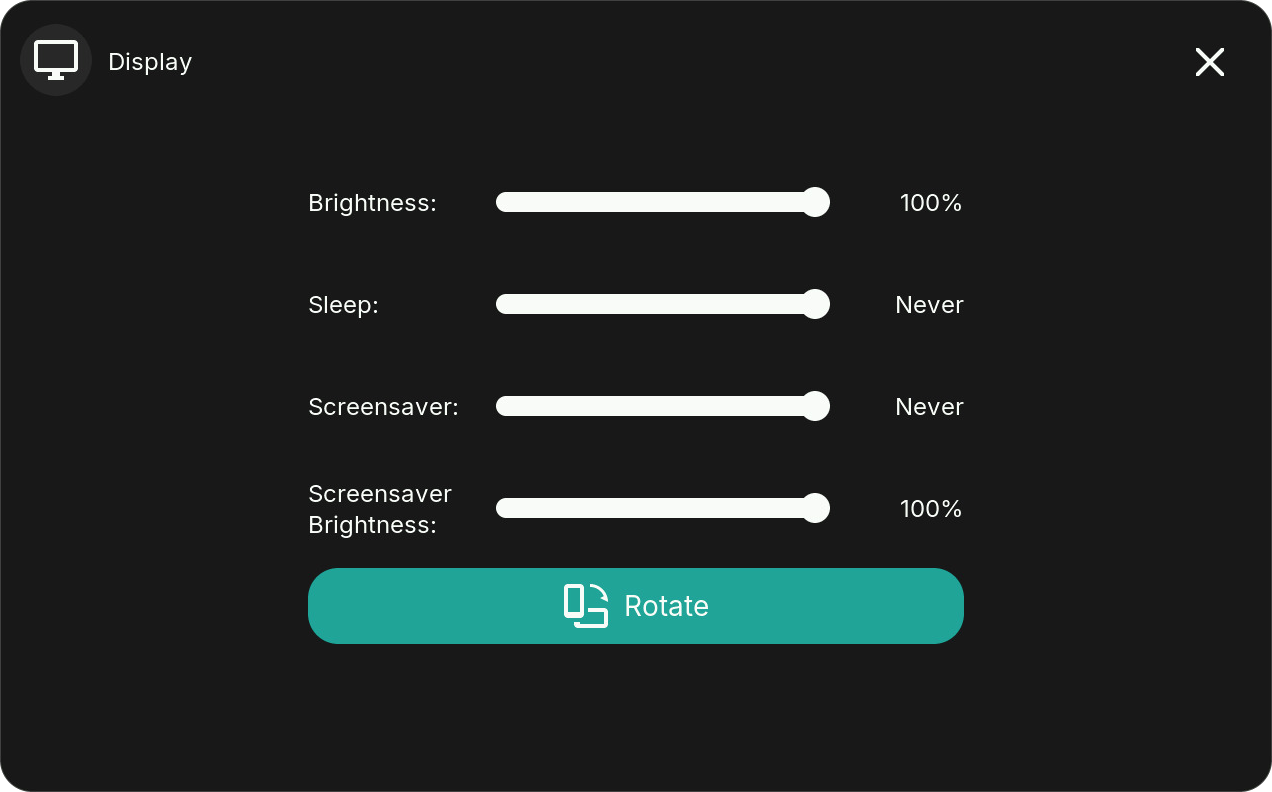 Display settings with screensaver timeout