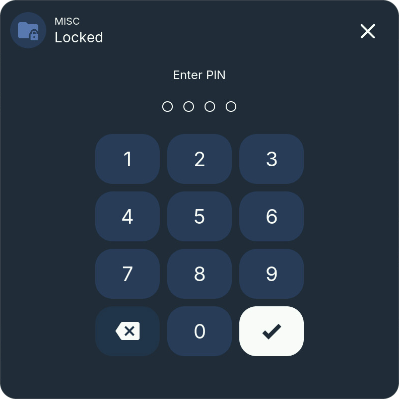 PIN pad of a protected folder