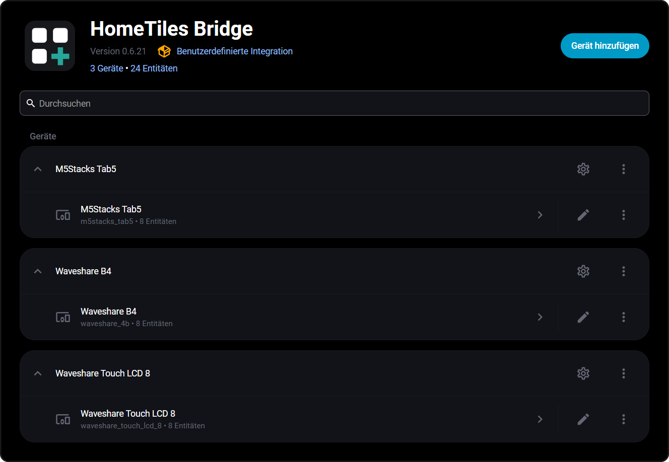 Panels as devices in the bridge integration