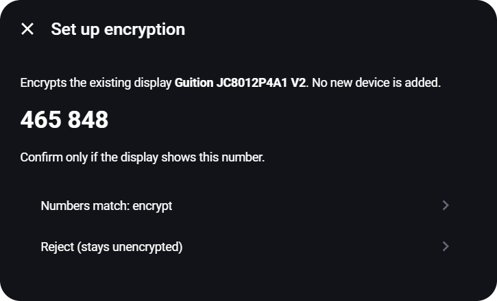 Set up encryption dialog with the six-digit number