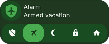 Alarm panel tile armed for vacation, with its mode bar