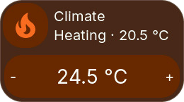 Climate tile while heating, with the target and plus/minus buttons