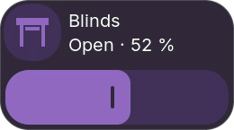 Blinds tile showing Open and 52 percent