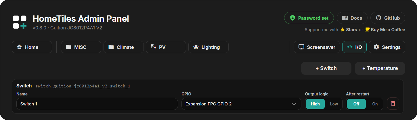 I/O tab with one switch output