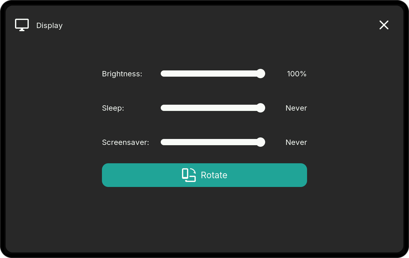 Display settings with screensaver timeout
