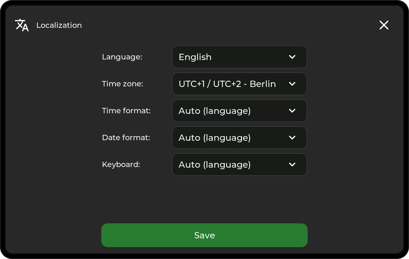 Localization settings