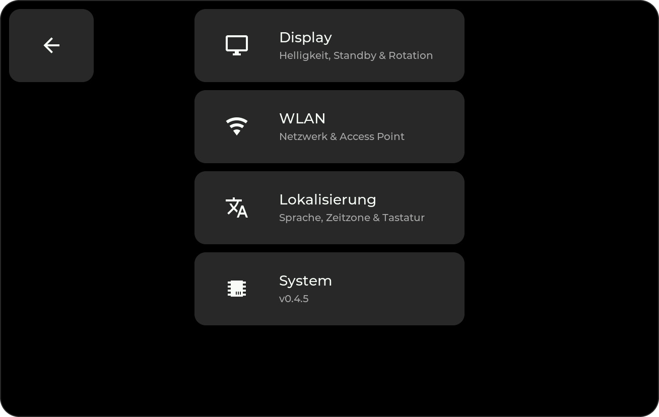 Settings menu in German