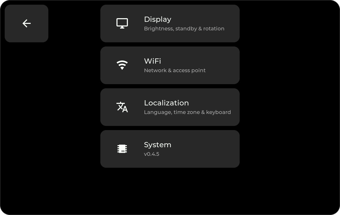 Settings menu