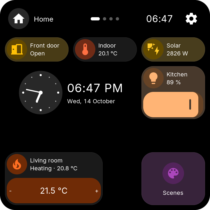 Home page on a 4-inch square display