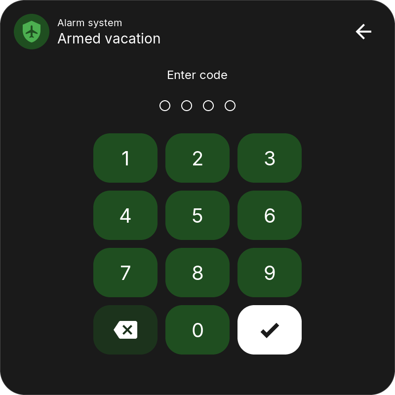 Code entry for the alarm panel