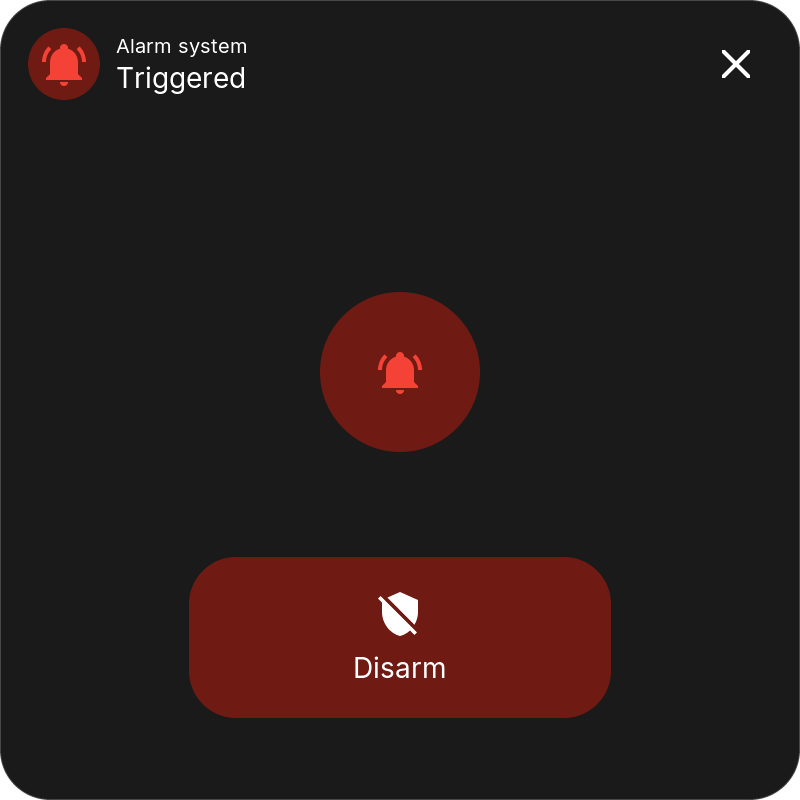 Triggered alarm panel with only Disarm