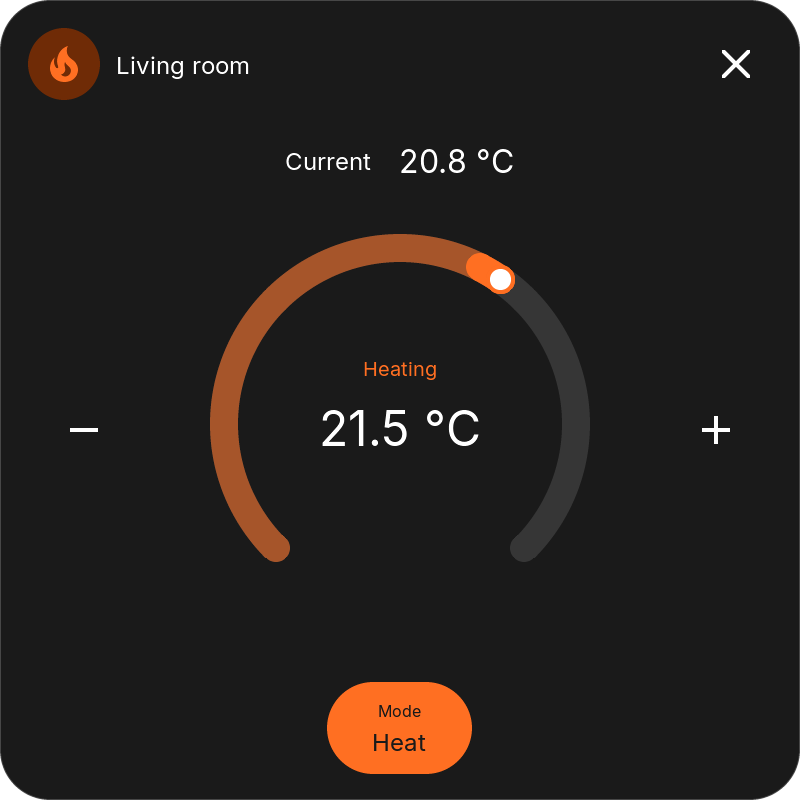Climate popup with the target dial and the mode