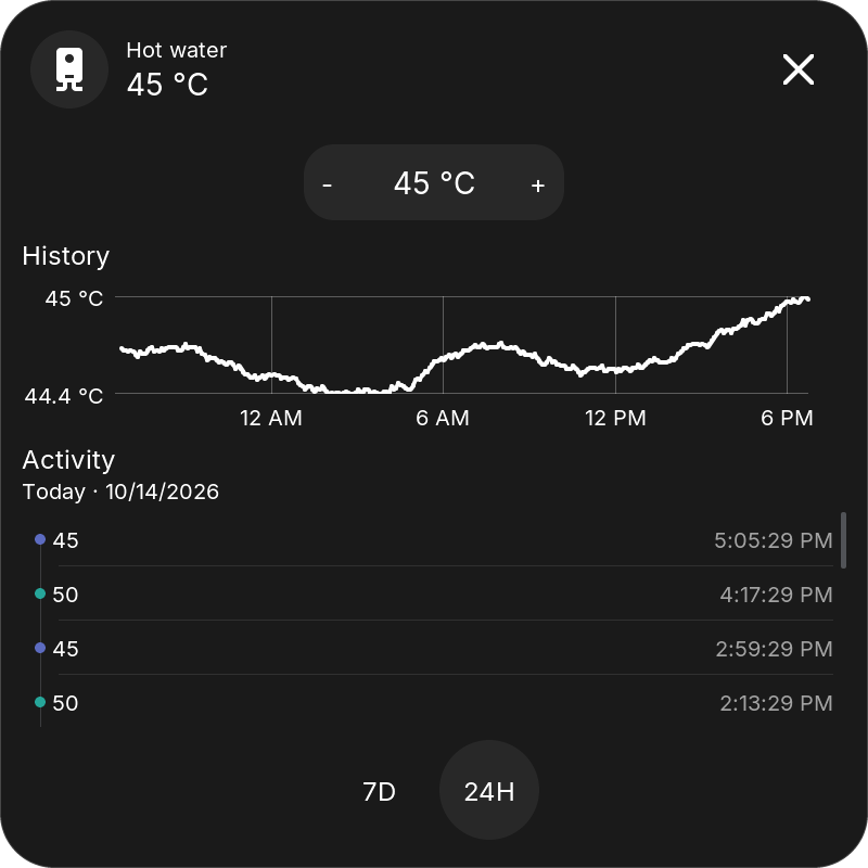 Number popup with a temperature stepper and history