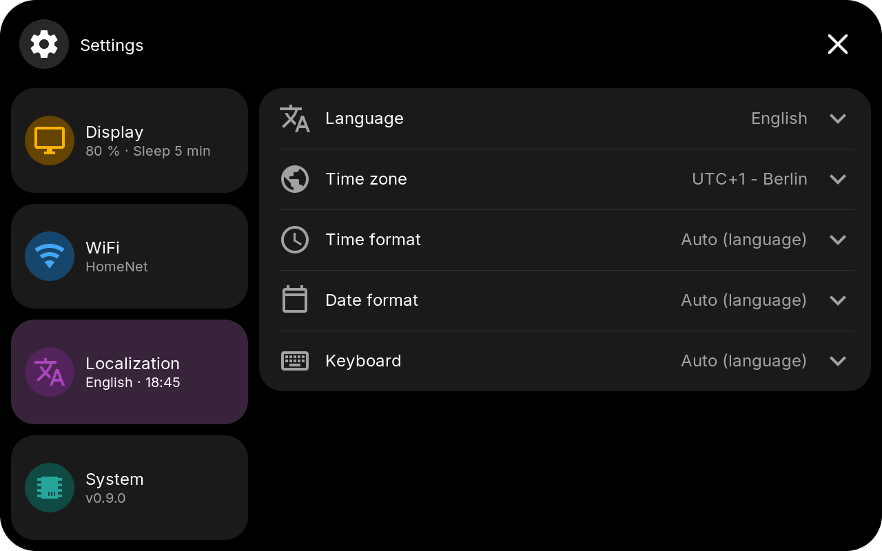 Localization settings