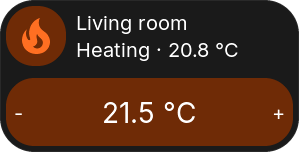 Climate tile while heating, with the target between minus and plus