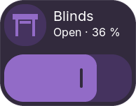 Blinds tile showing Open and 36 percent