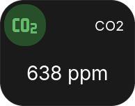 Sensor tile with a green CO2 icon showing 638 ppm