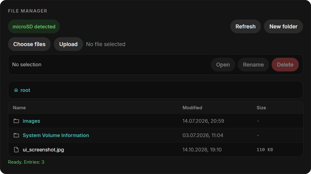 File manager for the microSD card