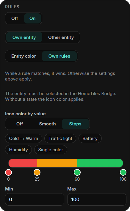 Rules with a color bar from red over orange to green
