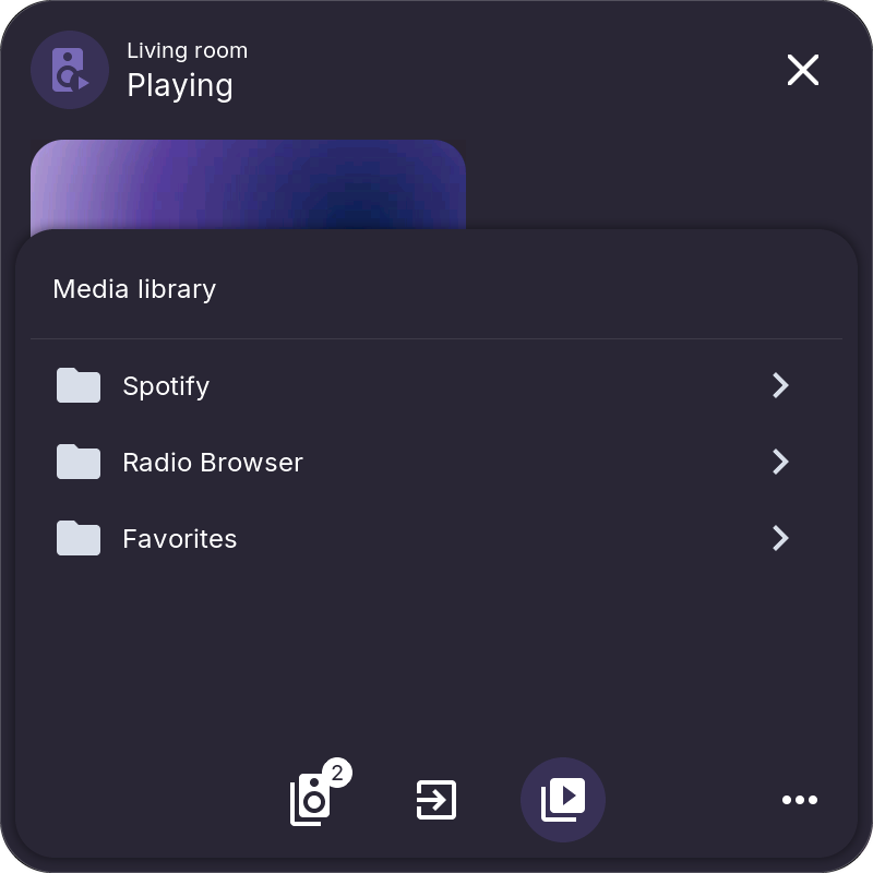 Media popup menu with the media library's folders
