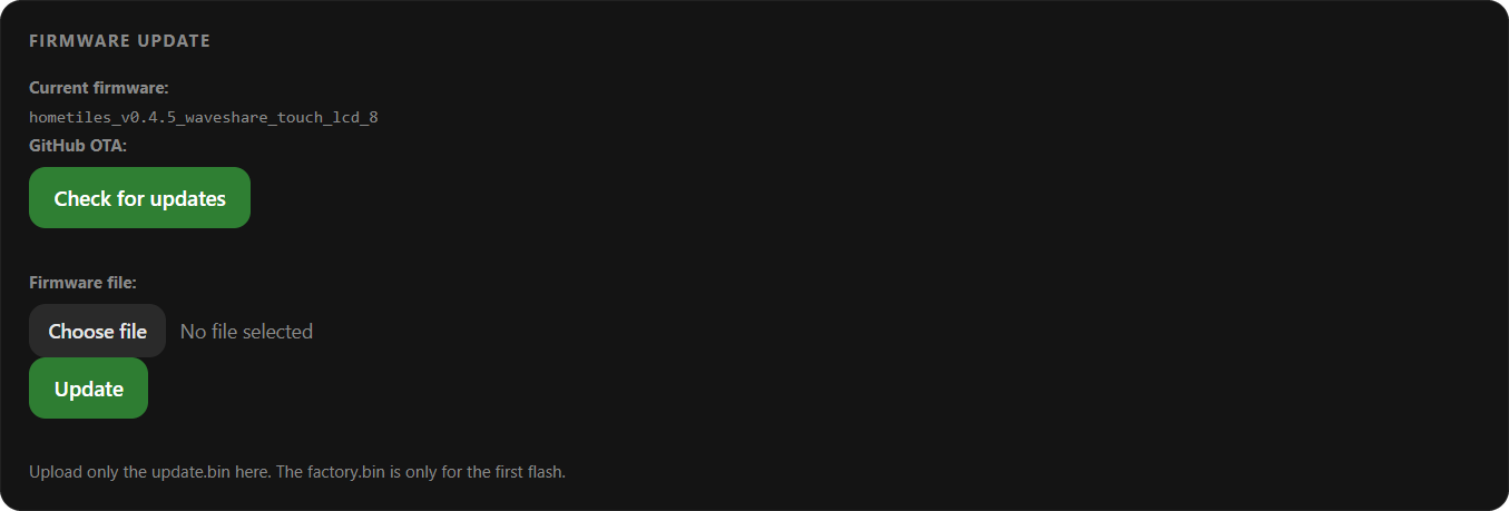Firmware section in the web admin