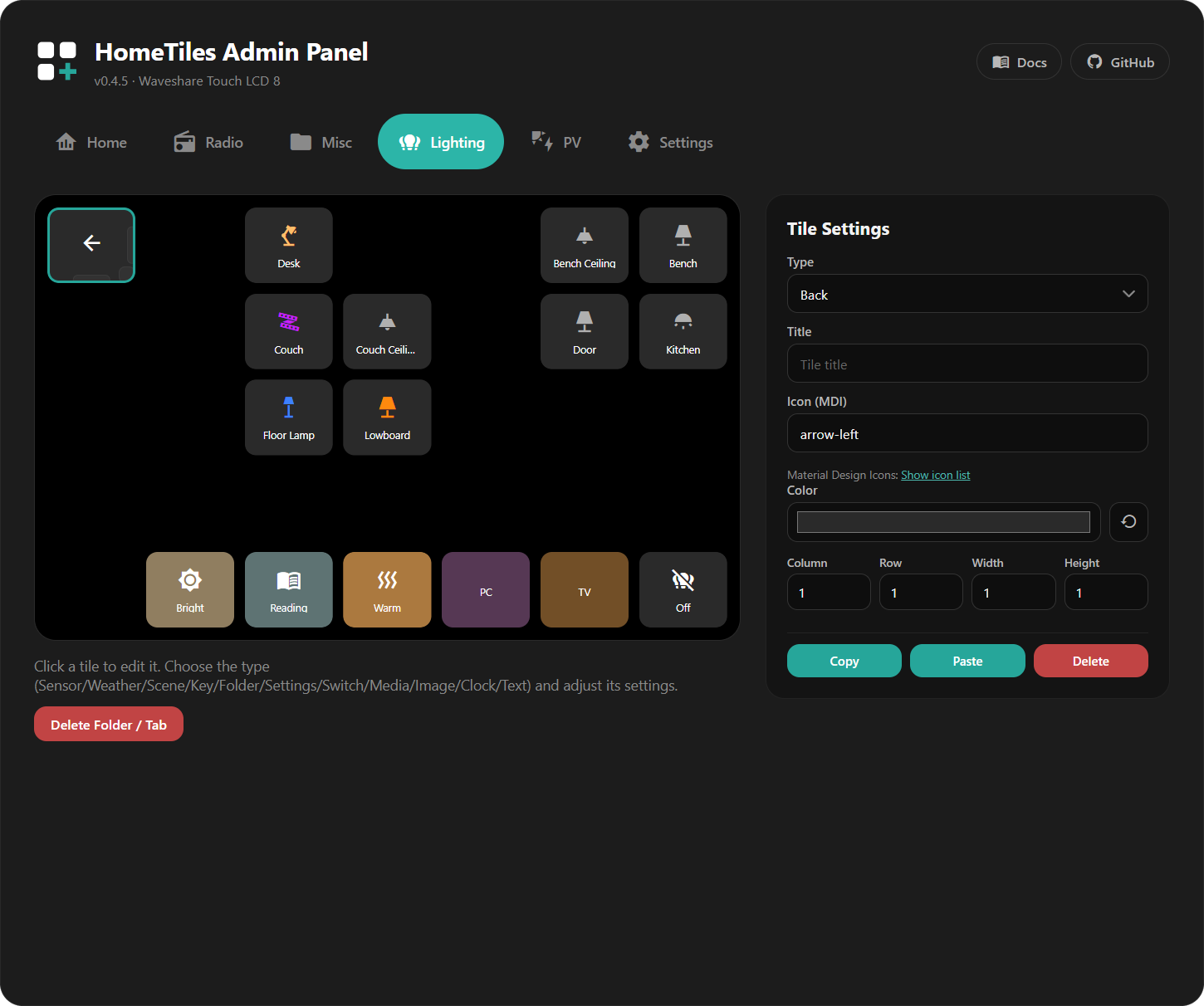 Folder tab with back tile