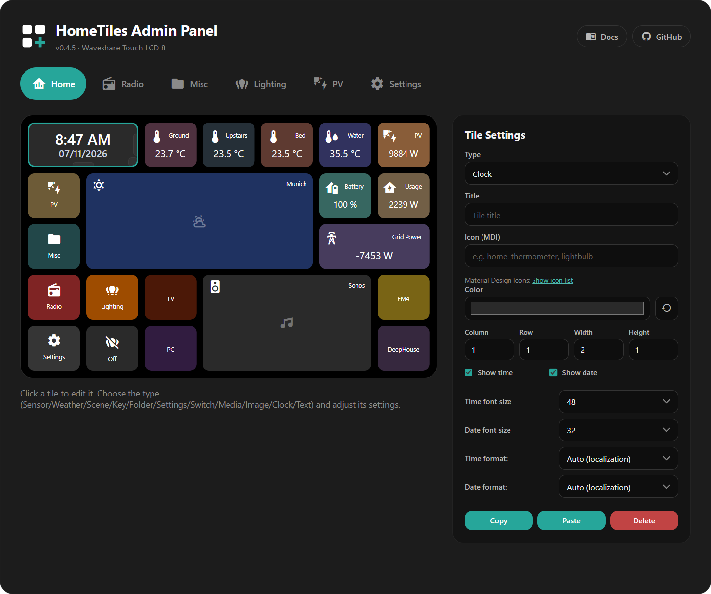 Web admin panel