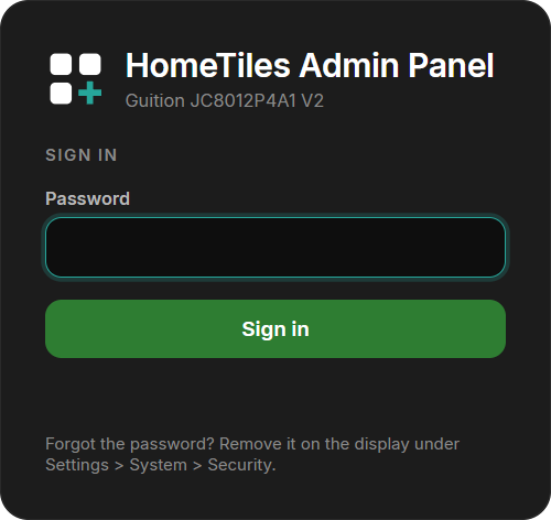 Web Admin sign-in page